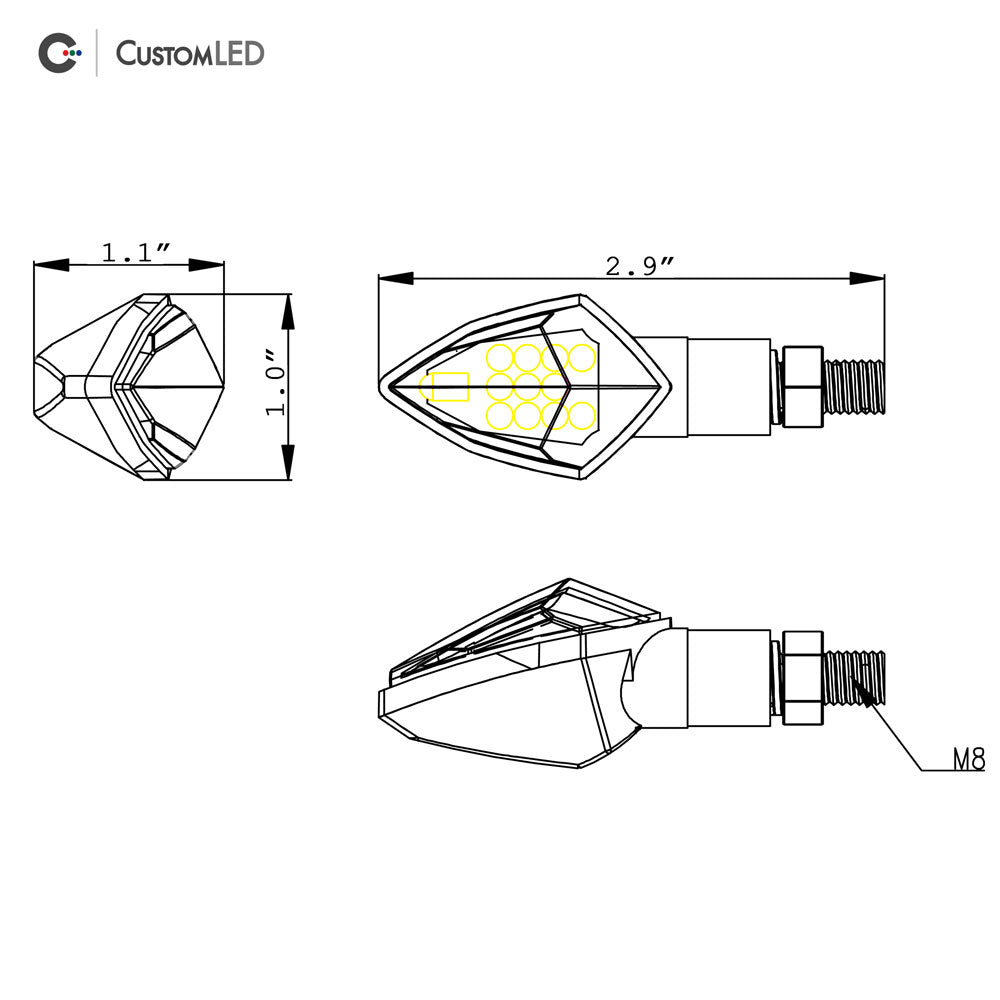 Custom LED Moto Clignotants LED - Compact Short Stalk - V1