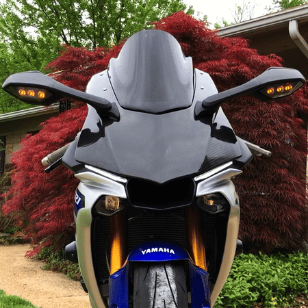 R1, R1M and R1S Running Light DRL Turn Signal Mod with OEM Mirrors Installed - Custom LED Blinker Genie pre-wired for 2015+ R1, R1M and R1S